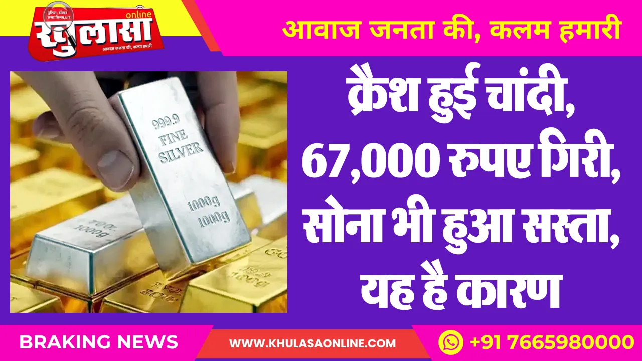 क्रैश हुई चांदी, 67,000 रुपए गिरी, सोना भी हुआ सस्ता, यह है कारण