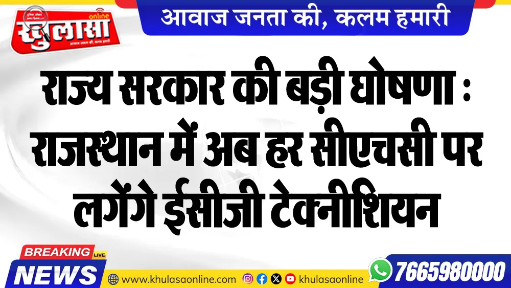 राज्य सरकार की बड़ी घोषणा : राजस्थान में अब हर सीएचसी पर लगेंगे ईसीजी टेक्नीशियन