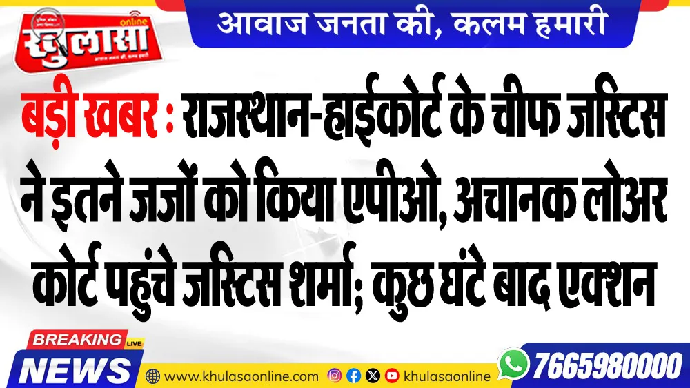 बड़ी खबर : राजस्थान-हाईकोर्ट के चीफ जस्टिस ने इतने जजों को किया एपीओ, अचानक लोअर कोर्ट पहुंचे जस्टिस शर्मा; कुछ घंटे बाद एक्शन