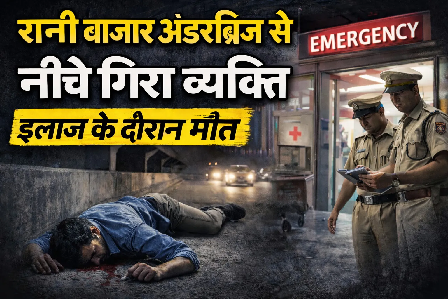 रानी बाजार अंडरब्रिज से नीचे गिरा व्यक्ति, इलाज के दौरान हुई मौत