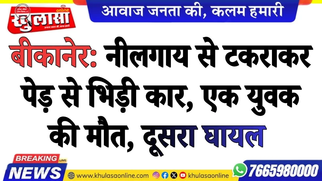 नीलगाय से टकराकर पेड़ से भिड़ी कार, एक युवक की मौत, दूसरा घायल