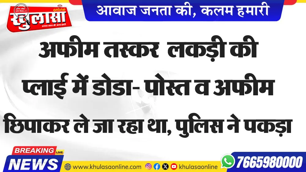 अफीम तस्कर लकड़ी की प्लाई में डोडा-पोस्त व अफीम छिपाकर ले जा रहा था, पुलिस ने पकड़ा