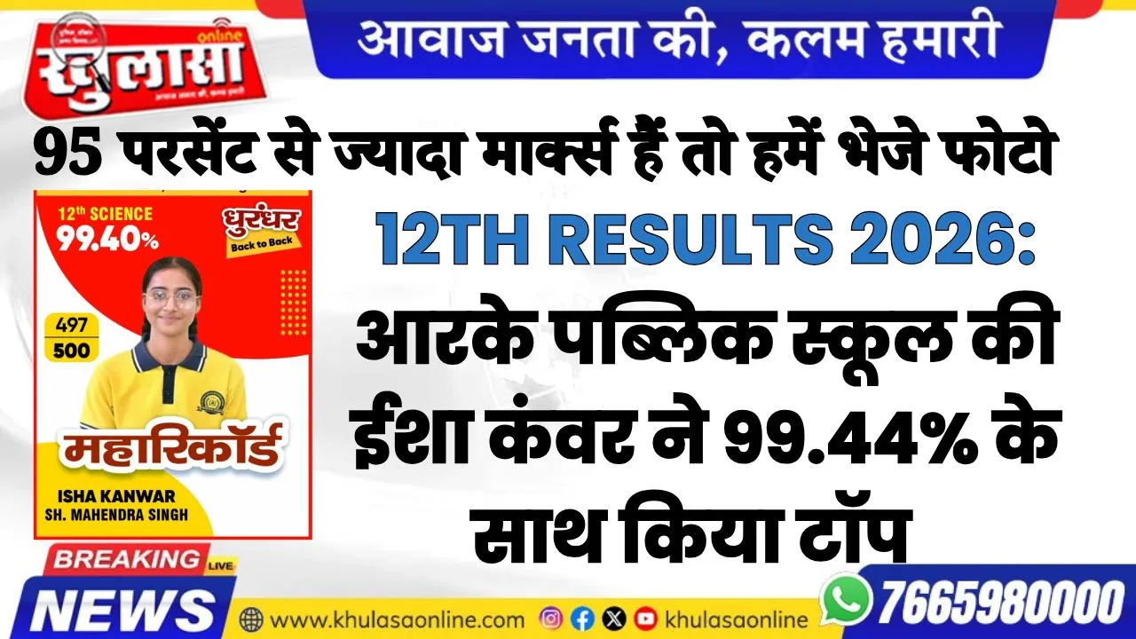 12th Results 2026: आरके पब्लिक स्कूल की ईशा कंवर ने 99.44% के साथ किया टॉप,  95 परसेंट से ज्यादा मार्क्स हैं तो हमें भेजे फोटो