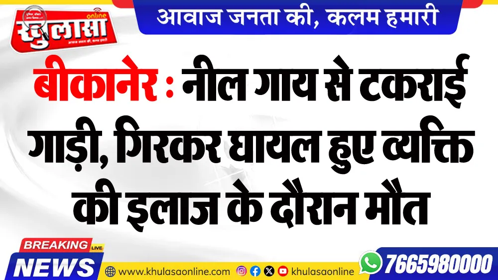 बीकानेर : नील गाय से टकराई गाड़ी, गिरकर घायल हुए व्यक्ति की इलाज के दौरान मौत