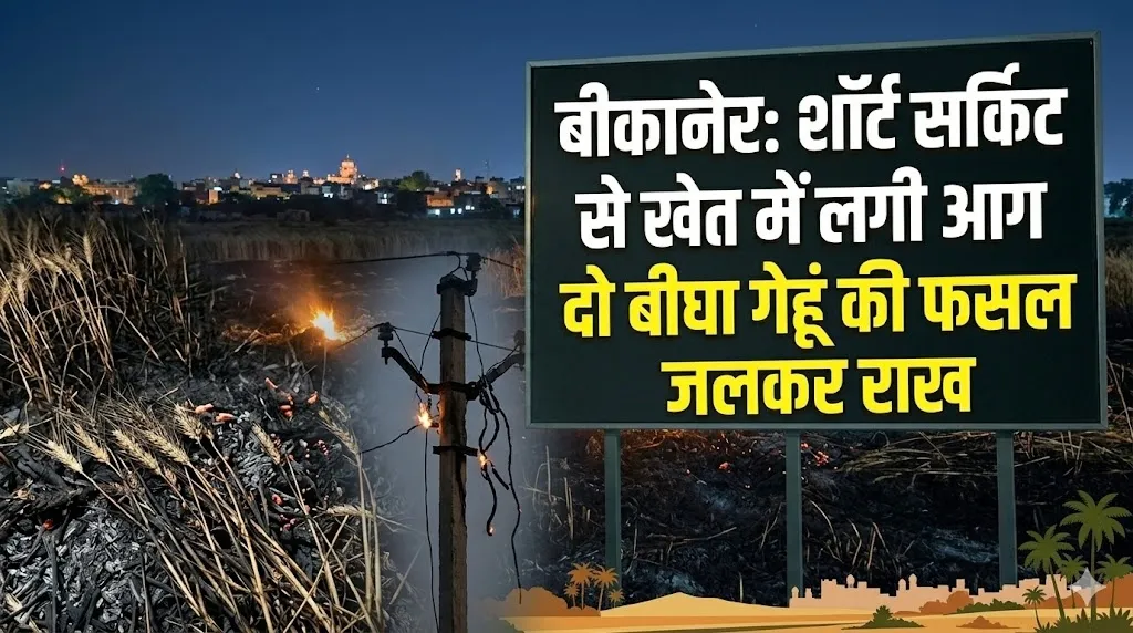 बीकानेर: शॉर्ट सर्किट से खेत में लगी आग, दो बीघा गेहूं की फसल जलकर राख