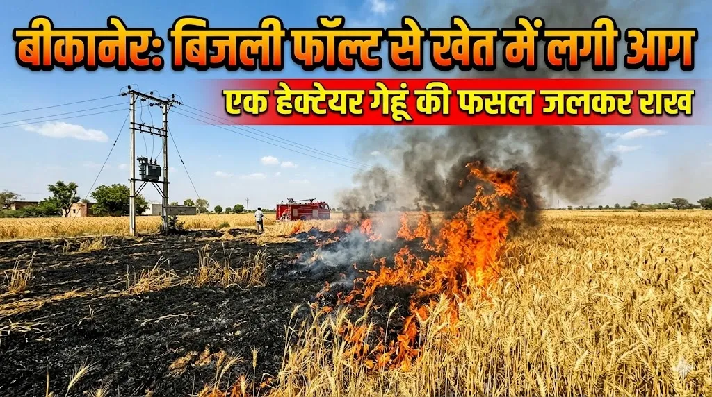 बीकानेर: बिजली फॉल्ट से खेत में लगी आग, एक हेक्टेयर गेहूं की फसल जलकर राख