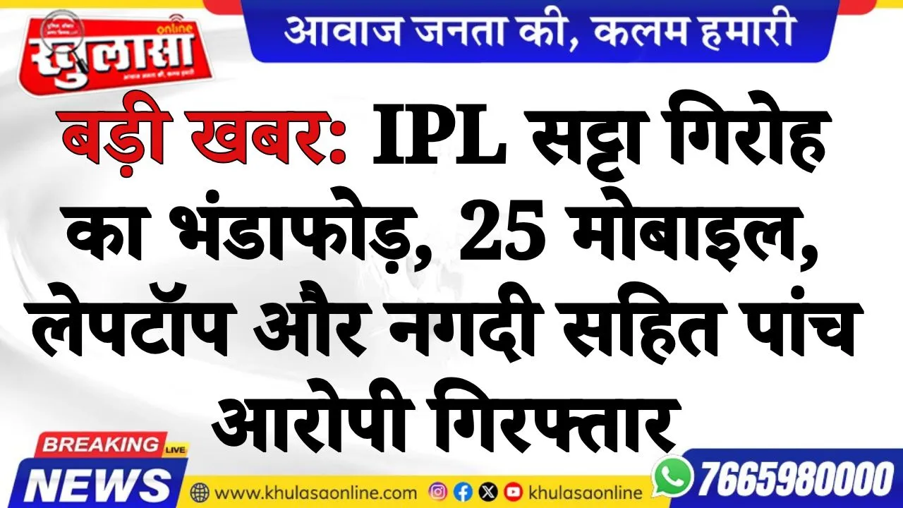 बड़ी खबर: IPL सट्टा गिरोह का भंडाफोड़, 25 मोबाइल, लेपटॉप और नगदी सहित पांच  आरोपी गिरफ्तार
