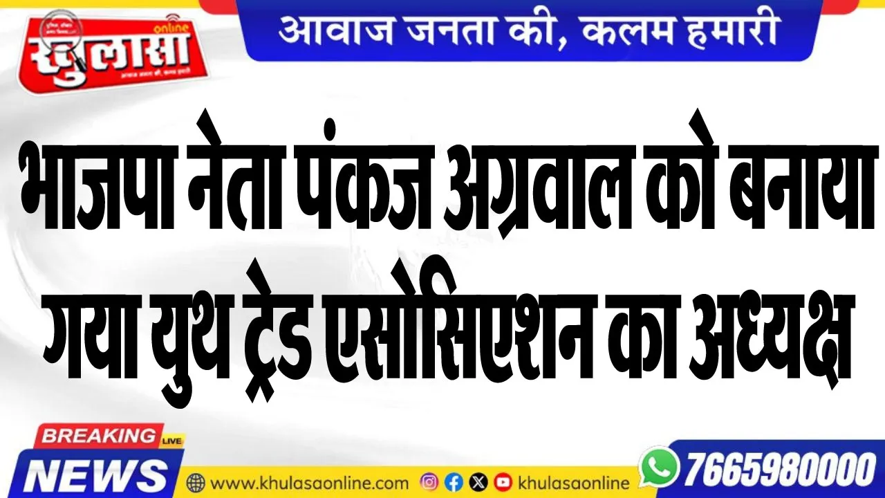 भाजपा नेता पंकज अग्रवाल को बनाया गया युथ ट्रेड एसोसिएशन का अध्यक्ष