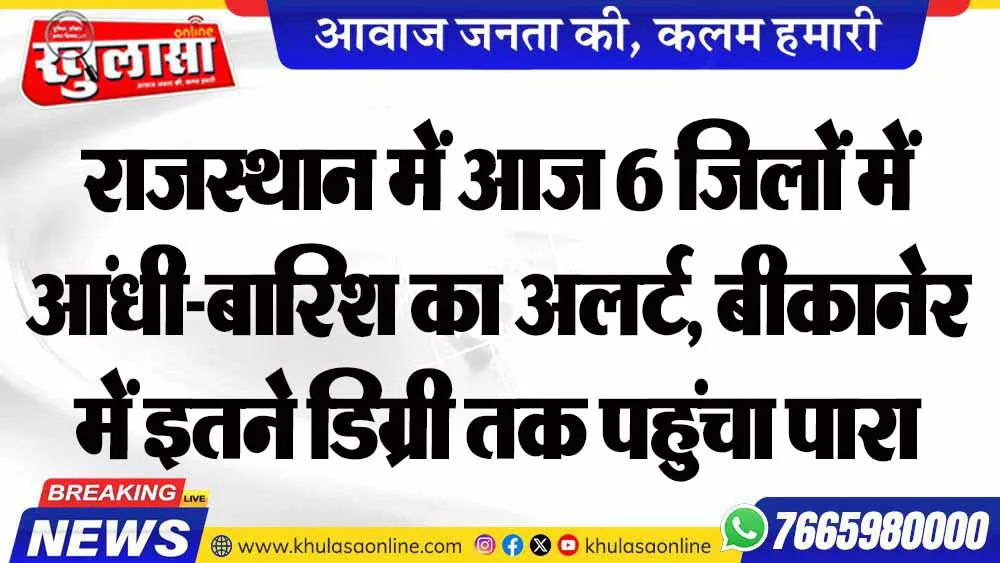 राजस्थान में आज 6 जिलों में आंधी-बारिश का अलर्ट, बीकानेर में इतने डिग्री तक पहुंचा पारा