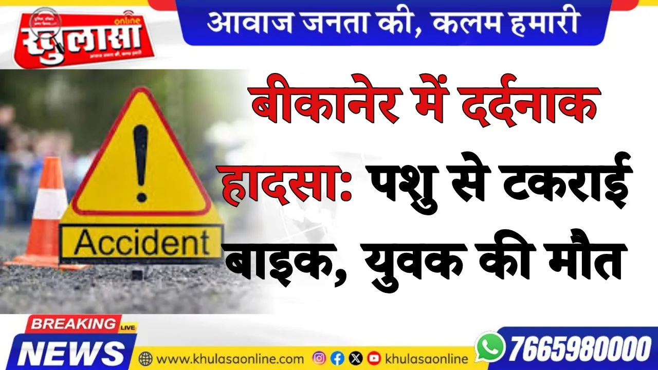 बीकानेर में दर्दनाक हादसा: पशु से टकराई बाइक, युवक की मौत