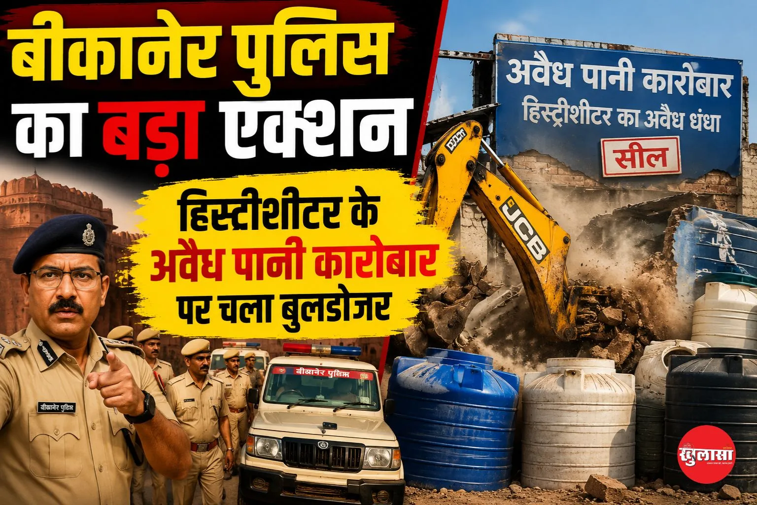बीकानेर पुलिस का बड़ा एक्शन, हिस्ट्रीशीटर के अवैध पानी कारोबार पर चला बुलडोजर