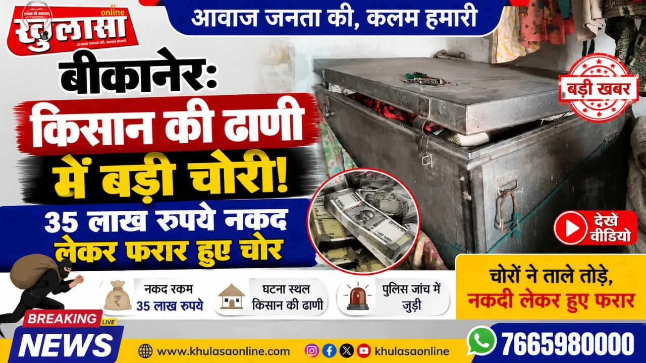 बीकानेर: किसान की ढाणी में बड़ी चोरी, 35 लाख रुपये नकद लेकर फरार हुए चोर, देखे वीडियो