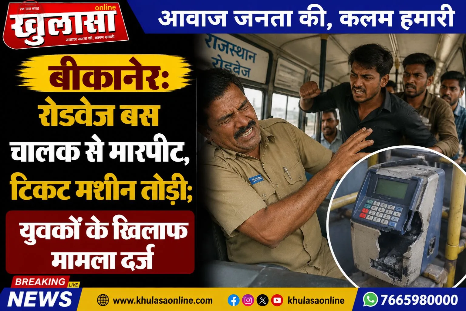 बीकानेर: रोडवेज बस चालक से मारपीट, टिकट मशीन तोड़ी; युवकों के खिलाफ मामला दर्ज