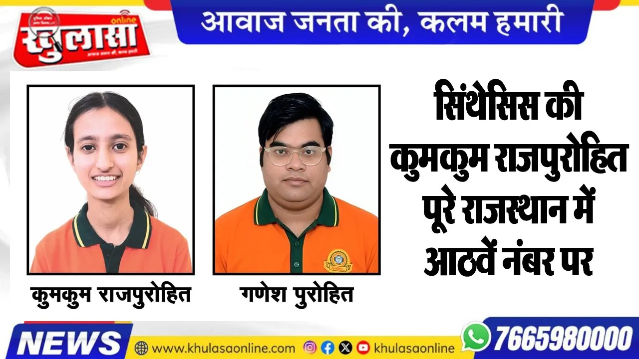 सिंथेसिस की कुमकुम राजपुरोहित पूरे राजस्थान में आठवें नंबर पर