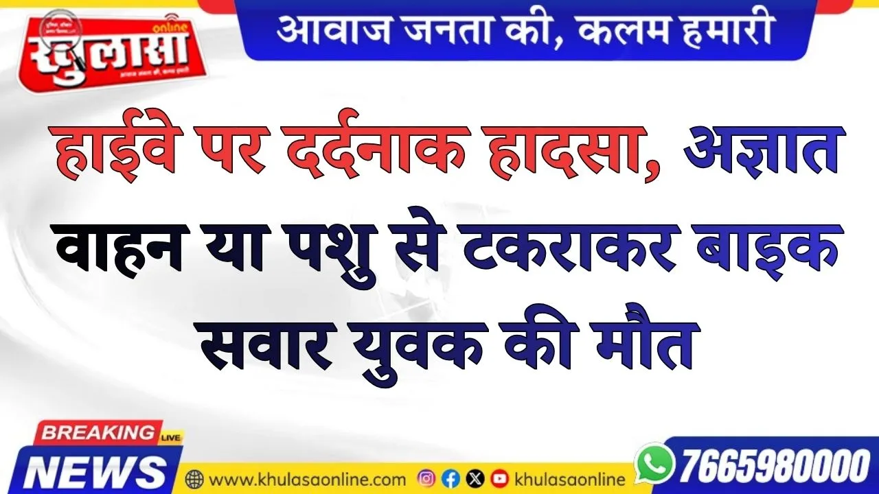 हाईवे पर दर्दनाक हादसा, अज्ञात वाहन या पशु से टकराकर बाइक सवार युवक की मौत
