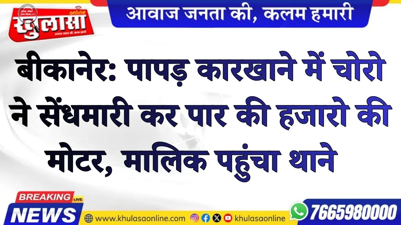 बीकानेर: पापड़ कारखाने में चोरो ने सेंधमारी कर पार की हजारो की मोटर, मालिक पहुंचा थाने
