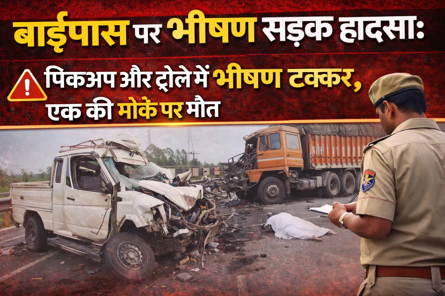 बाईपास पर भीषण सड़क हादसा: पिकअप और ट्रोले में भीषण टक्कर, एक की मोके पर मौत