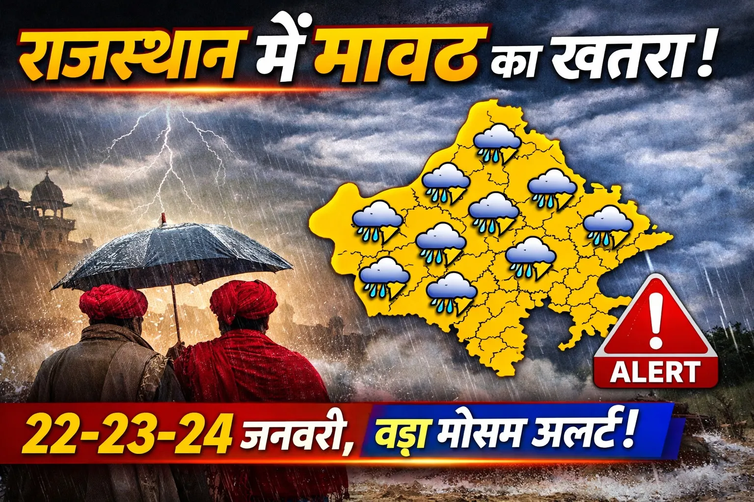 राजस्थान के इन जिलों में 22–23–24 जनवरी को मावठ की संभावना, मौसम विभाग का नया अलर्ट जारी