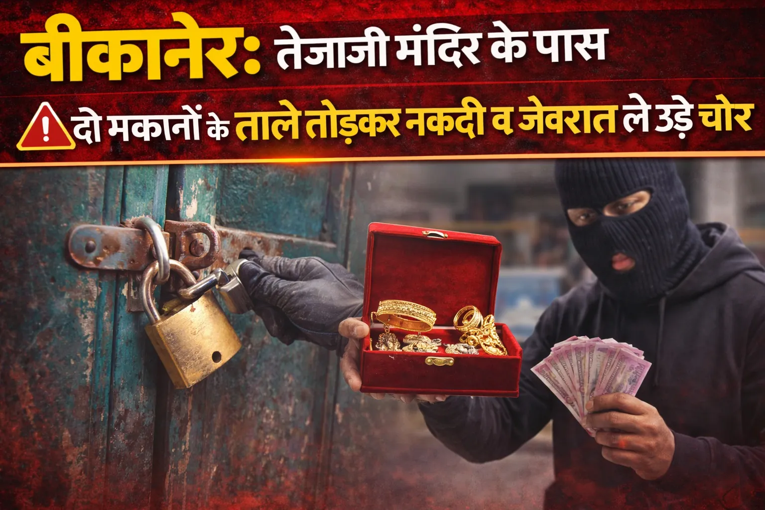 बीकानेर: तेजाजी मंदिर के पास दो मकानों के ताले तोड़कर नकदी व जेवरात ले उड़े चोर